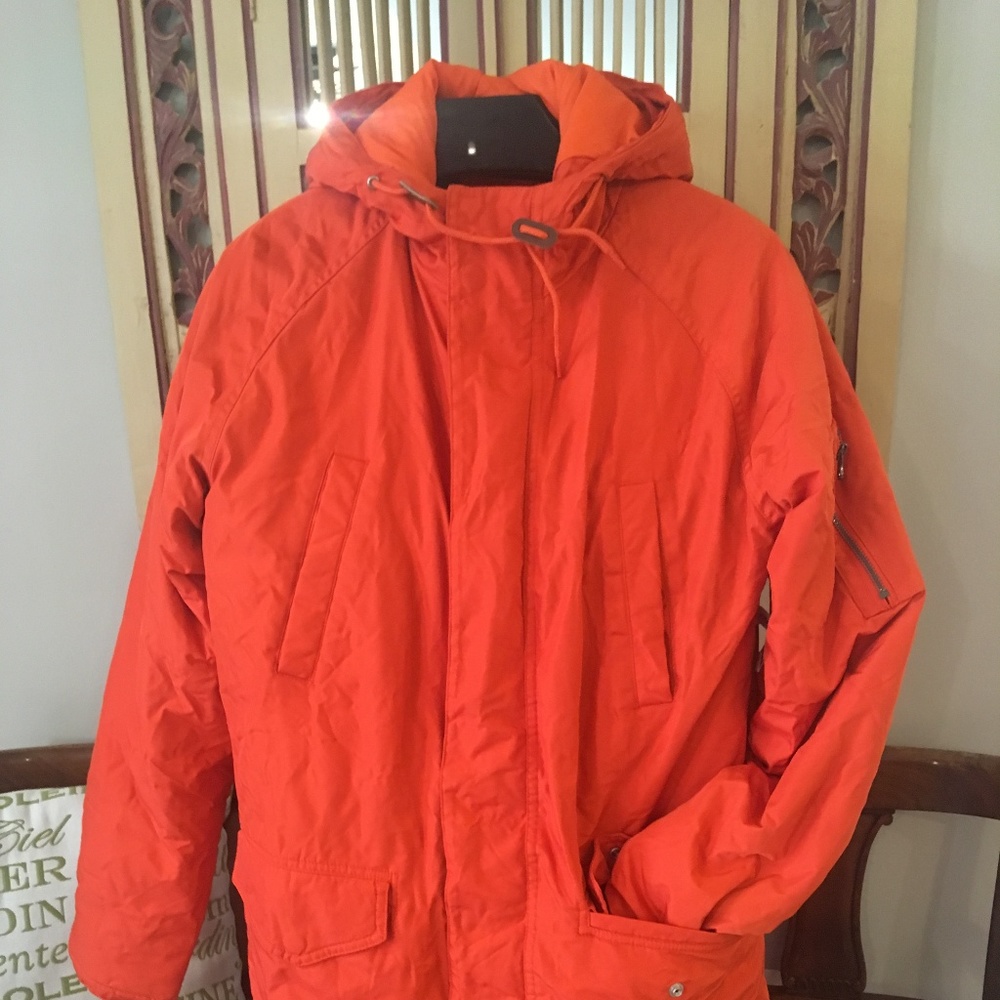 Old Navy Womens Puffer Coat Bright Orange & Navy